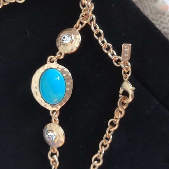 48" Kenneth Jay Lane Turquoise and Gold Necklace - Picture 4 of 5